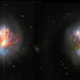 La misma galaxia a ojos del Webb (izquierda) y del Hubble (derecha).